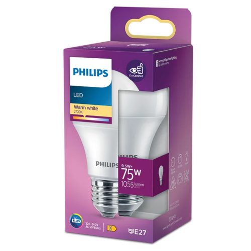 LED izzó E27 A60 9,5W = 75W 1055lm 2700K meleg fehér PHILIPS