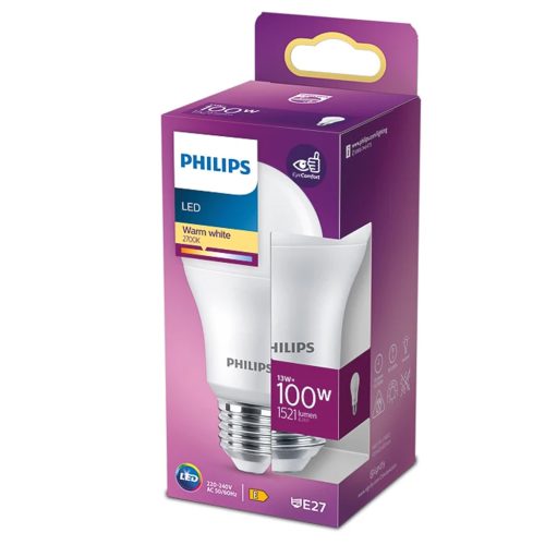 LED izzó E27 A60 13W = 100W 1521lm 2700K meleg fehér PHILIPS