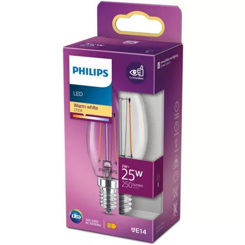LED izzó E14 B35 2W = 25W 250lm 2700K meleg izzószál PHILIPS