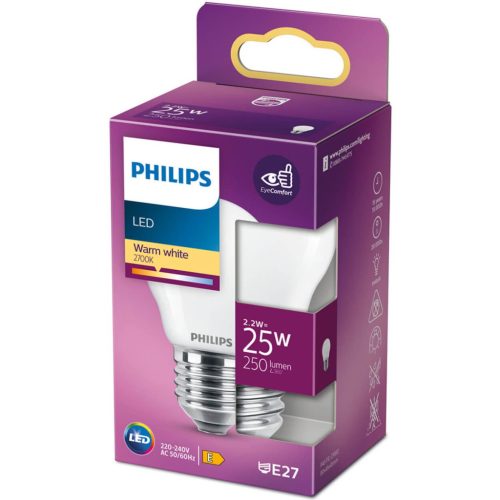 LED izzó E27 P45 2,2W = 25W 250lm 2700K meleg izzószál PHILIPS
