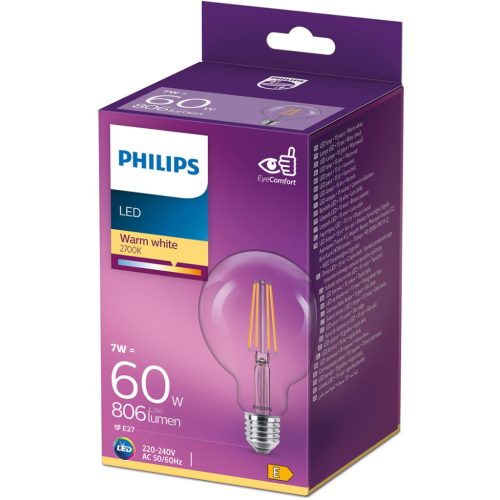 LED izzó E27 G93 7W = 60W 806lm 2700K meleg PHILIPS