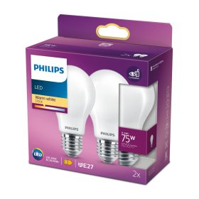   2 db LED izzó készlet E27 A60 8,5W = 75W 1055lm 2700K melegszálas Tejszerű PHILIPS