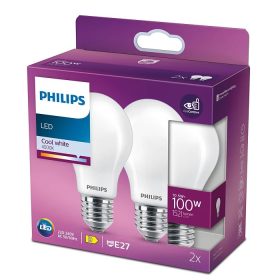   2 db LED izzó készlet E27 A60 10.5W = 100W 1521lm 4000K Semleges izzószál Milky PHILIPS
