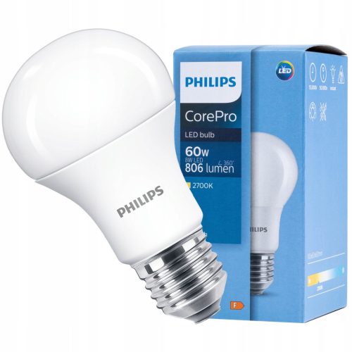 E27 A60 LED izzó 8W = 60W 806lm 2700K meleg fehér PHILIPS