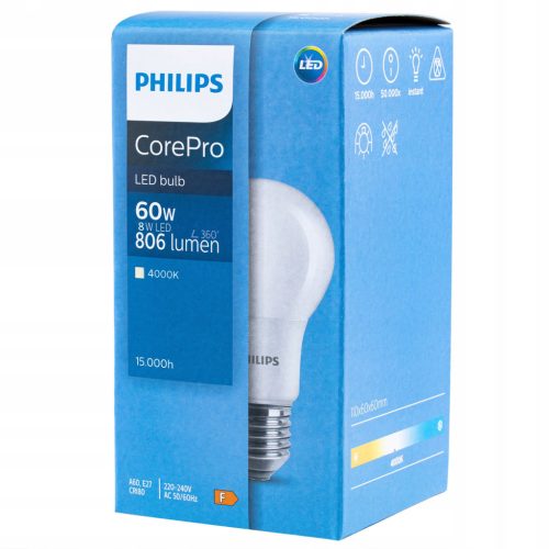 E27 A60 LED izzó 8W = 60W 806lm 4000K semleges PHILIPS