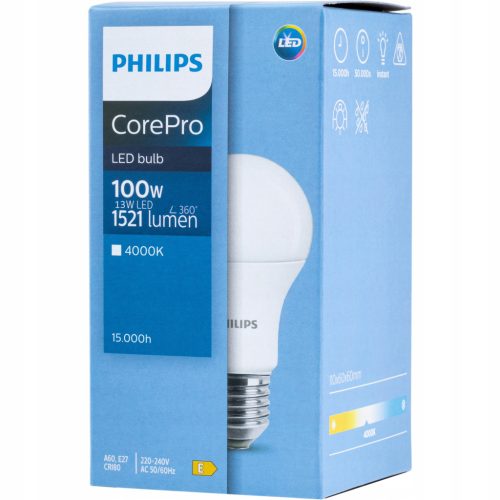 E27 A60 LED izzó 13W = 100W 1521lm 4000K semleges PHILIPS