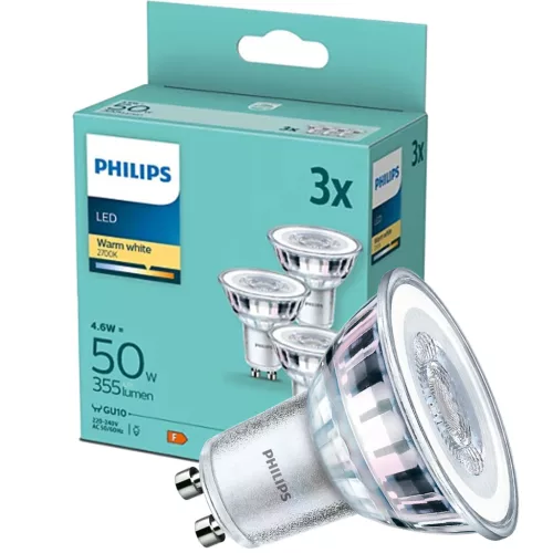 3PAK LED izzó GU10 4.6W = 50W 355lm 2700K Meleg 36° PHILIPS