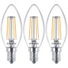 3x LED izzó E14 Candle B35 4,3W = 40W 470lm 2700K meleg FILAMENT Philips