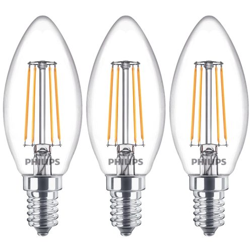 3x LED izzó E14 Candle B35 4,3W = 40W 470lm 2700K meleg FILAMENT Philips