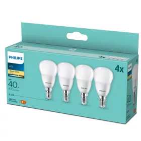   4x LED izzó E14 gömb P45 4.9W = 40W 470lm 2700K Meleg Essential Philips