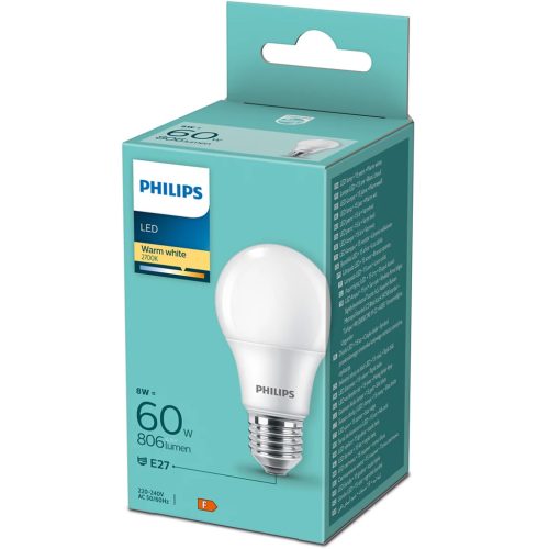 LED izzó E27 A60 8W = 60W 806lm 2700K meleg tejes PHILIPS