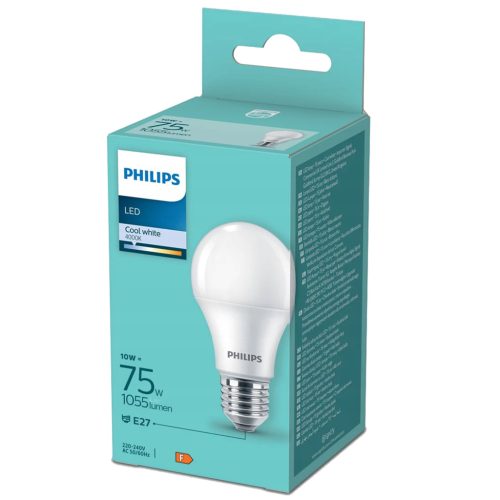 LED izzó E27 A60 10W = 75W 1055lm 4000K Semleges Milky PHILIPS