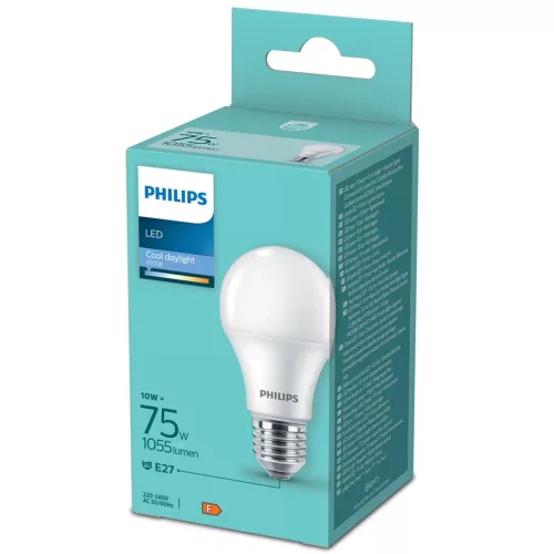LED izzó E27 A60 10W = 75W 1055lm 6500K Cold Milky PHILIPS
