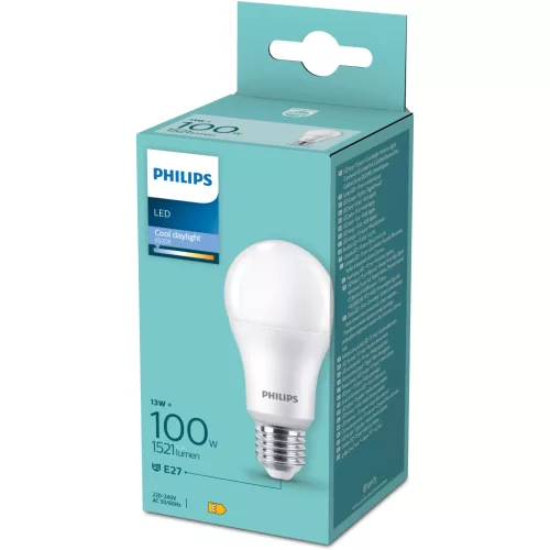 LED izzó E27 A60 13W = 100W 1521lm 6500K Hideg 180° Essential Philips