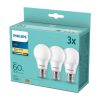 3PAK LED izzó E27 A60 8W = 60W 806lm 2700K meleg tejszerű PHILIPS