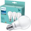 3PAK LED izzó E27 A60 8W = 60W 806lm 6500K Cold PHILIPS