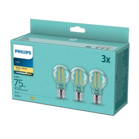   3PAK LED izzó E27 A60 8.5W = 75W 1055lm 2700K meleg izzószál PHILIPS