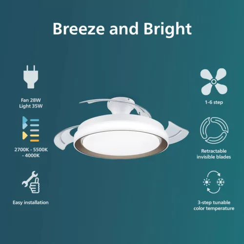 Mennyezeti lámpa Mennyezeti ventilátor LED 28+35W 4500lm 2700-5500K Gold Bliss Philips