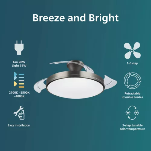 Mennyezeti lámpa Mennyezeti ventilátor LED 28+35W 4500lm 2700-5500K Nikkel Atlas Philips