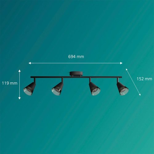 Mennyezeti lámpa spotlámpa, felületre szerelt 4x GU10 fekete hasított Philips