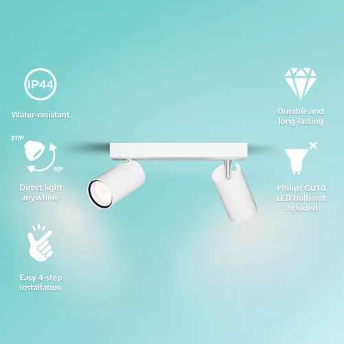 Mennyezeti lámpa Spotlámpa 2x GU10 IP44 Fehér Kosipo Philips