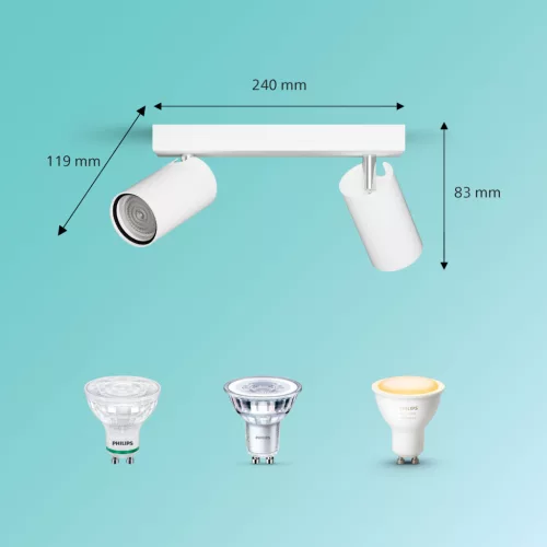 Mennyezeti lámpa Spotlámpa 2x GU10 IP44 Fehér Kosipo Philips