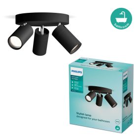   Mennyezeti lámpa Spotlámpa 3x GU10 IP44 Fekete Kosipo Philips