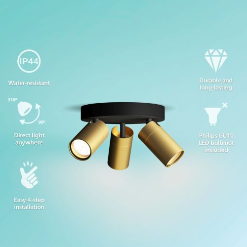 Mennyezeti lámpa spotlámpa 3x GU10 IP44 réz-fekete Kosipo Philips