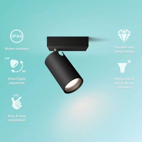 Fali lámpa GU10 IP44 fekete Kosipo Philips