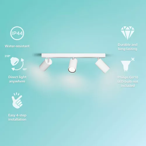 Mennyezeti lámpa Spotlámpa 3x GU10 IP44 Kosipo Fehér Philips