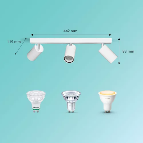 Mennyezeti lámpa Spotlámpa 3x GU10 IP44 Kosipo Fehér Philips