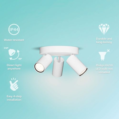 Mennyezeti lámpa Spotlámpa 3x GU10 IP44 Fehér Kosipo Philips
