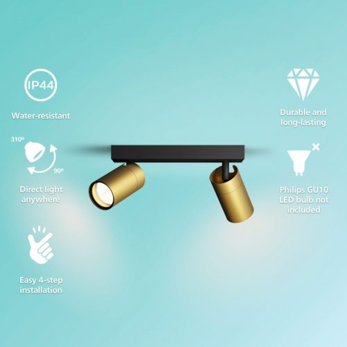 Mennyezeti lámpa spotlámpa 2x GU10 IP44 réz-fekete Kosipo Philips