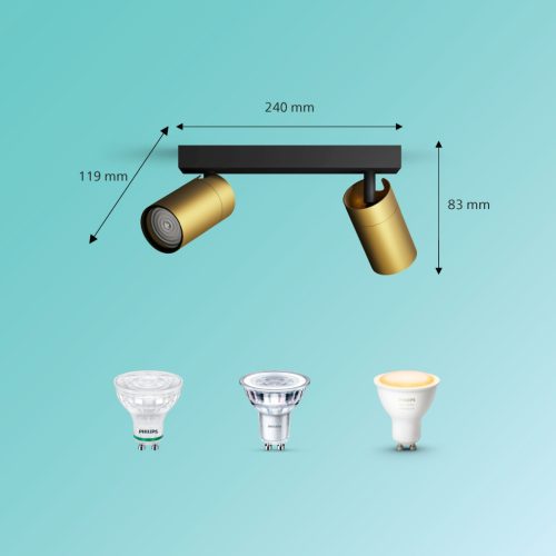 Mennyezeti lámpa spotlámpa 2x GU10 IP44 réz-fekete Kosipo Philips