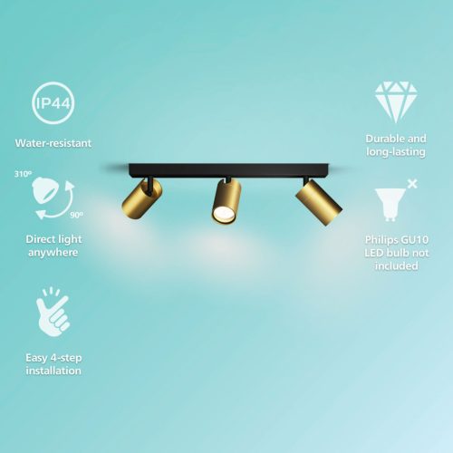 Mennyezeti lámpa spotlámpa 3x GU10 IP44 Kosipo réz-fekete Philips