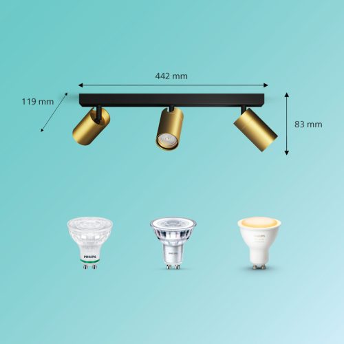 Mennyezeti lámpa spotlámpa 3x GU10 IP44 Kosipo réz-fekete Philips