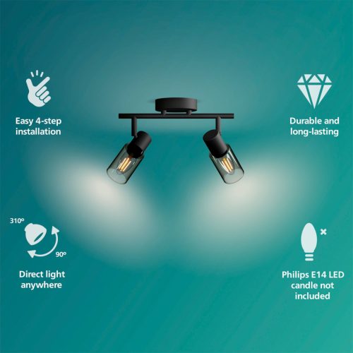 Mennyezeti lámpa spotlámpa 2x E14 Black Palms Philips