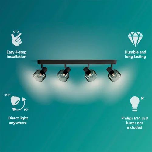 Mennyezeti lámpa Spotlámpa 4x E14 LED Black Sleet Philips