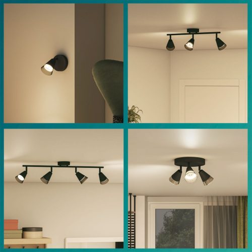 Mennyezeti lámpa, felületre szerelt spotlámpa, 2x GU10 fekete hasított Philips