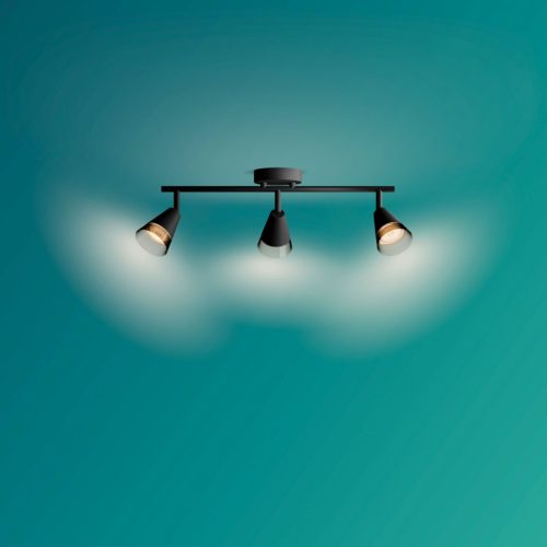 Mennyezeti lámpa spotlámpa, felületre szerelt 3x GU10 fekete hasított Philips