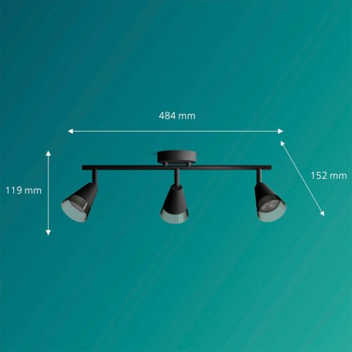 Mennyezeti lámpa spotlámpa, felületre szerelt 3x GU10 fekete hasított Philips