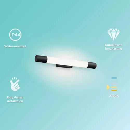 Tükörlámpa LED 5W 730lm 2700K 44cm IP44 Rover Fekete Philips