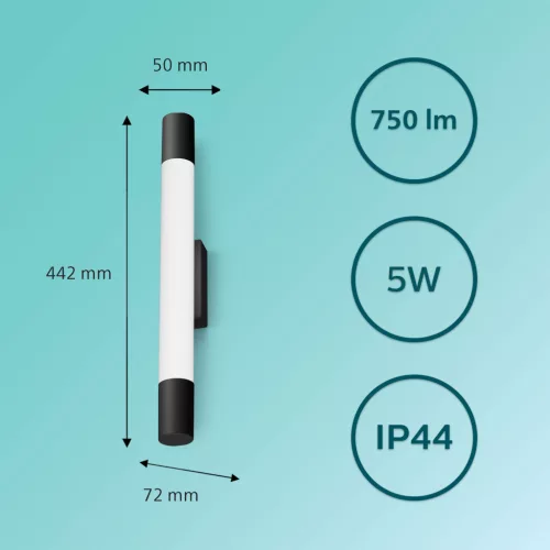 Tükörlámpa LED 5W 730lm 2700K 44cm IP44 Rover Fekete Philips