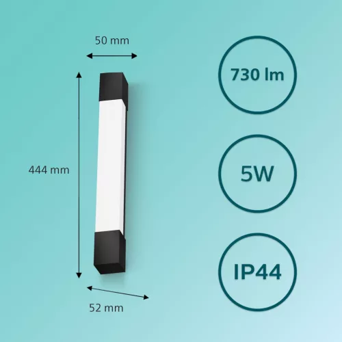 Tükörlámpa LED 5W 730lm 2700K 44cm IP44 Fekete Rover Philips