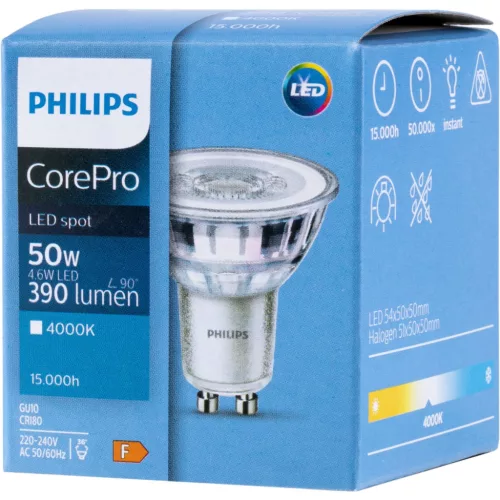 GU10 LED izzó 4.6W = 50W 390lm 4000K Semleges 36° PHILIPS