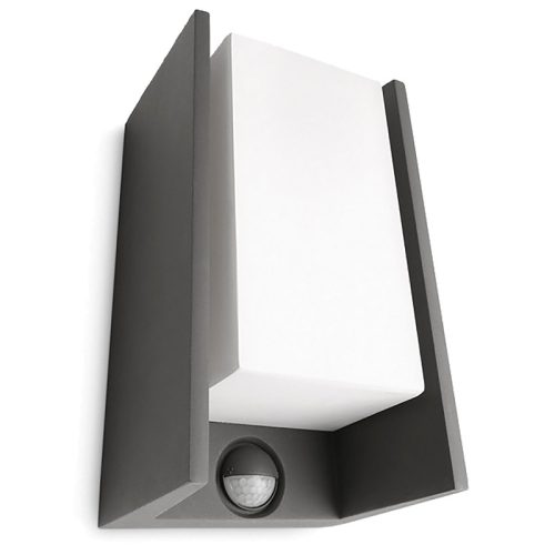 Kerti LED fali lámpa homlokzati HÍD myGarden E27 IP44 mozgásérzékelővel, négyszögletes antracit PHILIPS