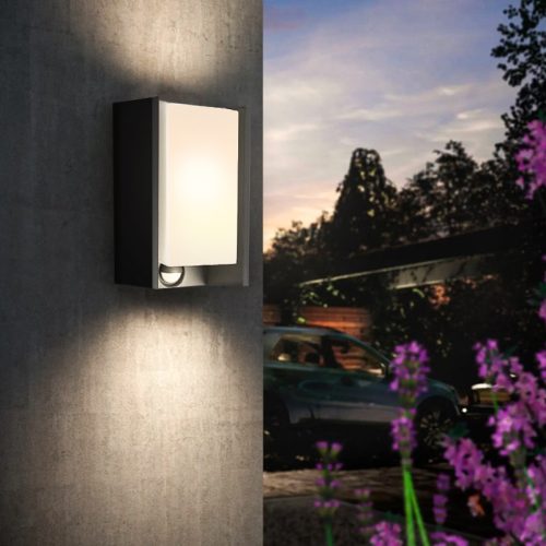 Kerti LED fali lámpa homlokzati HÍD myGarden E27 IP44 mozgásérzékelővel, négyszögletes antracit PHILIPS