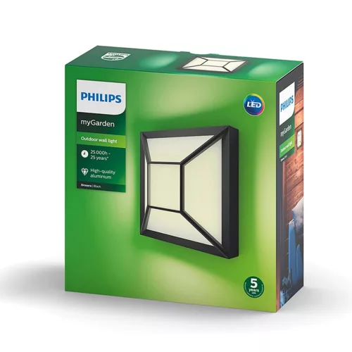 Kerti LED lámpa Fali lámpa Homlokzat DROSERA myGarden 12W 2700K IP44 Mennyezet 19cm Fekete-fehér PHILIPS