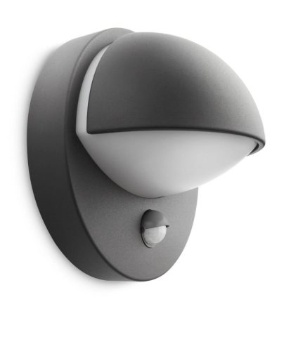 LED kerti lámpa homlokzati fali lámpa JÚNIUS myGarden E27 IP44 kerek mozgásérzékelővel, antracit PHILIPS