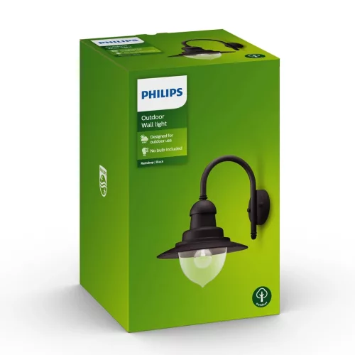 Kerti LED lámpa Homlokzati fali lámpa RAINDROP myGarden E27 IP44 Down Light Fekete PHILIPS